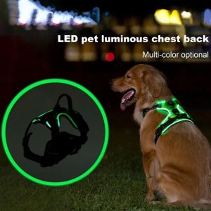ER52858 Adjustable LED Dog Harness Rechargeable Light Up Luminous Pet Chest Strap Practical Soft Dog Glow Vest for Night Walking