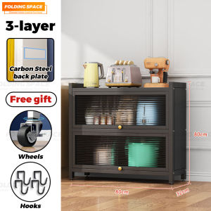 5layer Kitchen Cabinet Microwave Oven Rack Storage Shelves with Door Multifunctional shelf Kabinet Rak Dapur 厨房置物架