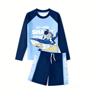 2PC Long/Short Sleeve Rashguard Quick-Dry Shirt + Swimming Trunks for 3-13 Years Old Kids Boys