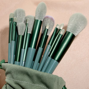 13 Pcs Makeup Brushes Set Face Eye Shadow Foundation Powder Eyeliner Eyelash Lip Make Up Brush Long Pro Set For Eye Shadow Foundation Concealer Powder Brush Beauty Tool With Bag (Pink/Green)