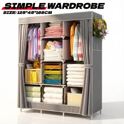Canvas Clothes Wardrobe Multi-functional Dormitory Simple Fabric Wardrobe Storage Dustproof Wardrobe