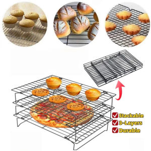 3 Layers Stackable Wire Grid Cooling Tray Cake Food Rack Oven Kitchen Baking Pizza Bread Barbecue