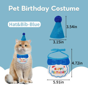 1set pet clothes merah/biru Pet Bibs & Hats pakaian pesta ulang tahun Set bib dan topi hewan peliharaan yang lucu