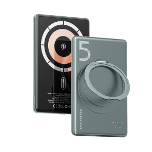 KUULAA 5000mAh Magnetic Power Bank 9.6mm Ultra Thin Wireless Charger with 360° Rotating Stand Powerbank Fast Charging for iPhone 16/15/14/13/12 Pro Max/Plus