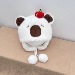 Cute Kids Plush Hat Capybara Thick Hat with Plush Ball Cartoon Ear Hood Pullover Winter Hat