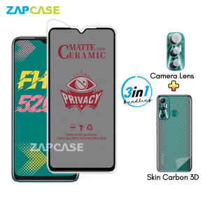 Paket 3in1 Anti Gores Layar Privasi Infinix Hot 11 Free Tempered Glass Camera dan Skin Carbon