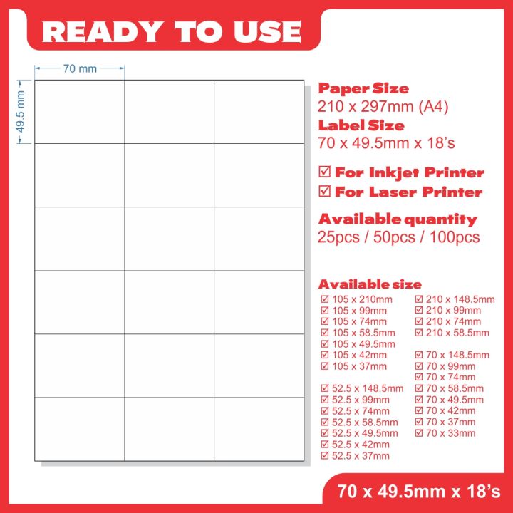 A4 Blank Sticker / A4 Pre Cut Blank Sticker - 100 Sheets, Variety size ...