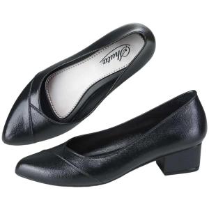 SHUTA Womens Black Pointed-Toe Slip-on Shoes with Rubber Sole 3cm Low Heel Waterproof Durable Stylish for School Work Comfortable Fit 090523