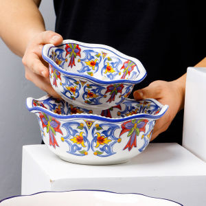 OMK Blue Morro series Ceramic 8 inch deep plate Salad bowl