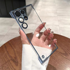 Luxury Ultra Slim Plating Clear Frameless Case for Samsung S25 S24 Plus S22 S23 Ultra Lens Camera Protection Borderless Cover