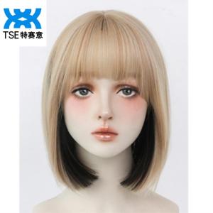 TSE Short Straight Wig For Women Ear Dyed Full-head Wigs Collarbone Length Haircut With Straight Bangs Bobhaircut D-123