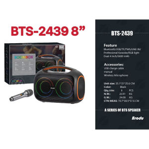 BTS-2338 Dual 3inch Portable Karaoke Bluetooth Speaker Dual Mic RGB Light TWS USB TF AUX Outdoor Party Speaker