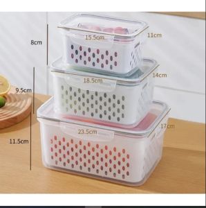 HARROD STORAGE FOOD CONTAINER KOTAK PENYIMPANAN SAYUR 3 IN 1 KERANJANG SARINGAN MULTIFUNGSI TOPLES BUAH