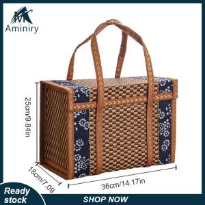 Aminiry[Love sports] Folding Bamboo Woven Fruit Basket Handheld Handle Fruit Shopping Food Basket Picnic Food Storage Basket For Outdoor