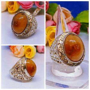 Stainless Steel Cincin Batu Akik Semulajadi yg jarang dijumpai(Batu Hidup) Batu Akik Mani Gajah(Batu Suku Kubu)/ Elephxnt Spxrm Stone