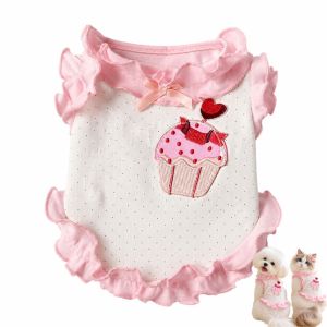 INNEED Cake Embroidery Cat Dog Flower Edges Skirt Polka Dots Thin Cat Princess Dress Sweet Flying Sleeves Summer Pet Vest Small Medium Pets