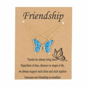2pcs/set Enamel Double Butterfly Valentine Pendant Necklace FOR Couples Charm Friendship Jewelry Gift