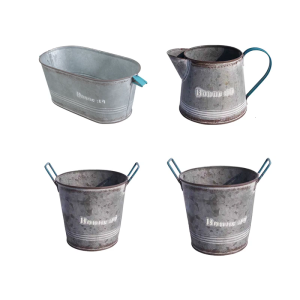 Distressed French Country Flower Bucket Planter With Handle Metal Iron Container For Farmhouses Wedding Party Decoration