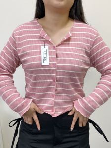 Lotus Clothing Grace Cardigan - Atasan Wanita Lengan Panjang - Outer Stripe Korean Crop Top