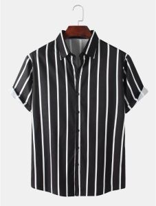 kemeja santai kemeja Casual / kemeja Garis Garis Hitam Putih bisa COD.