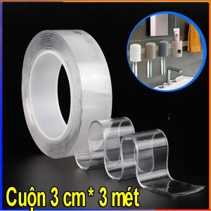 Băng dính 2 mặt trong suốt cuộn 2-3-5 mét