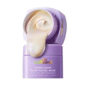 mCaffeine Super Glow Flash Facial 25% AHA+BHA+PHA Face Mask | 5 Mins Glow Face Pack | Instant Brightening | Unclogs Pores Removes Blackhead & Dead Skin | Tan Removal | Color Changing Mask - 50gm