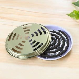 ZH608 Stainless Mosquito Coil Tray with Lid Household Mosquito Coil Rack Incense Ash Tray Lid Set Durable Fireproof Tray