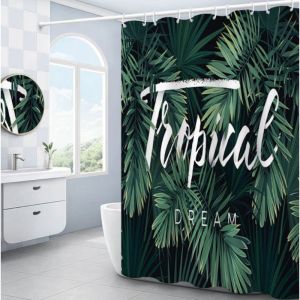 ม่านอาบน้ำกันน้ำคุณภาพสูง200X200ซม. ในห้องน้ำลายการ์ตูนสัตว์และพืชดอกไม้และใบไม้และม่านประตูม่านอาบน้ำกันน้ำโพลีเอสเตอร์หนา + ตะขอ12อัน