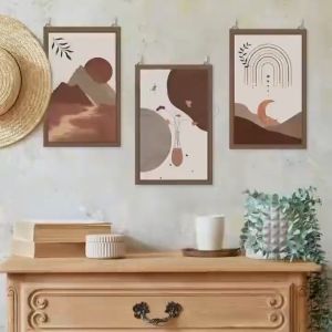 Home Bliss Lab Boho Wood Wall Art Set - Abstract Floral UV Print Decor for Living Room & Bedroom