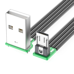 5-200cm 90 Degree USB 2.0 to USB 5Pin Down Bend Flat Cord Silicone Cable for Smartphones Tablets Support 5V2A Charging