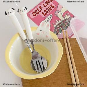 [COD] Wisdom-offere Cartoon Puppy Piggy Spoon Forks Stainless Steel Cutlery Portable Student Cartoon Tableware Children Storage Box Set