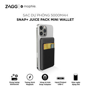 Sạc dự phòng mophie snap+ juice pack wallet 5000mAh kèm ví mini tiện lợi - Bảo hành 2 năm 1 đổi 1 - Hàng chính hãng
