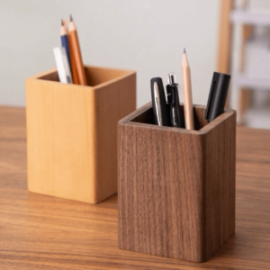 GIORGIONE  Storage Walnut Wood Brush Pot Simple Beech Makeup Brush Organizer Classical Smooth Hickory Wood Pen Holder Office/School Supplies
