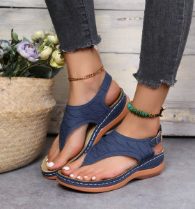 [Free Shipping] Plus-Size WomenS Spring New Style Thick-Soled Sandals With Wedge Heel Buckle Round Toe And Platform Design Fashionable WomenS Sandals