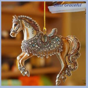 Ditur 2D Acrylic Horse Car Rearview Mirror Pendant Charm Christmas Tree Ornament New Year Hanging Decoration