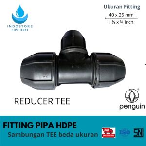 Indostore Fitting HDPE Reducer Tee 1 1/4 Inch x 3/4 inch Sambungan Tiga Cabang beda ukuran HDPE