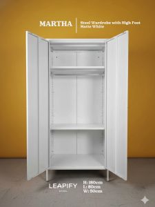 MARTHA | Minimalist Steel Wardrobe by Leapify Steel- Modern Clothes Storage & Heavy-duty Metal Closet with High Foot