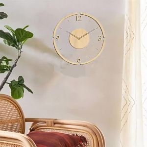 FFBH Modern Creative Transparent Acrylic Wall Clock for Living Room Walnut Wood Silent Minimalist Digital Stylish Timepiece P9M4Y