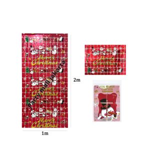 Tirai rumbai Natal Merry Christmas Backdrop Dekorasi Natal motif kotak uk 2m x 1m