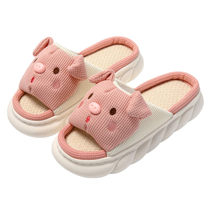 Folded ear pink pig cotton-filled cartoon indoor and outdoor home thickened  linen slippers Lazada PH