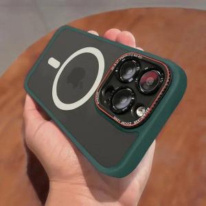 Luxury Matte Bumper Clear Case For iPhone 15 14 13 12 Pro Max For Magsafe Wireless Charge Full Lens Protection Cover
