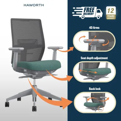 Aloha Active Ergonomic Office Chair - Haworth (Free Delivery + Free Chair Assembly) Delivery Within 1 Week