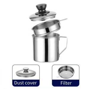 1.3L Stainless Steel oil strainer pot with Filter Kitchen Cooking Used Oil Container Bottle