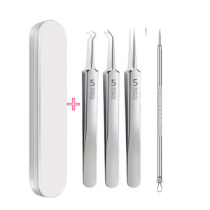 Ultra-Fine Precision Acne Blackhead Remover 4-Piece Set Pimple Extractor Blemish Tool With Iron Portable Storage
