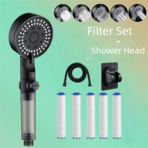 MECOME 5 โหมด หัวฝักบัวแรงดันสูง ปรับได้ ช่องจ่ายน้ำขนาดใหญ่ ฝักบัวมือถือ ใหม่ อินเทอร์เฟซสากล หัวฝักบัวกรอง หยุดน้ำด้วยปุ่มเดียว