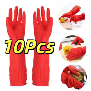 10Pcs Long Household Gloves LONG SIZE 1 Pair Laundry Gloves Rubber Gloves Kitchen Washing Gloves Red