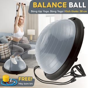 (58x20cm) BG - Bóng Tập Yoga Thăng Bằng Bosu+ Tặng Kèm 2 Dây Kéo Tay Và Bơm Bóng