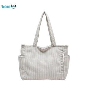 Women Corduroy Versatile Tote Handbag Large Capacity Solid Color Date Party Bag [Vodool Official Center]