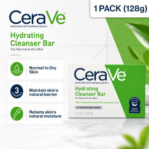 CeraVe Hydrating Cleanser Bar Soap-Free Body Facial Cleanser with Moisturizing Cream Fragrance-Free Single Bar 128 g