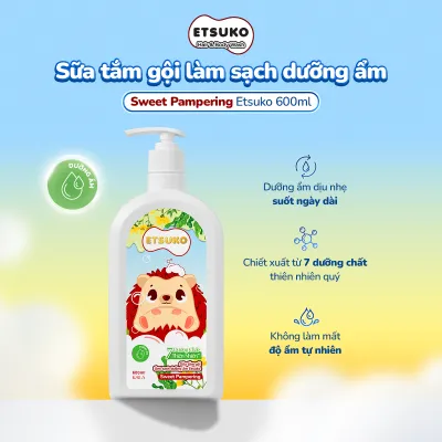 [MUA 2 CHAI TẶNG CÁO BÔNG] Sữa Tắm Gội Làm Sạch Dưỡng Ẩm / Kháng Khuẩn ETSUKO 600ml Cho Bé Từ 3 Tuổi Trở Lên.